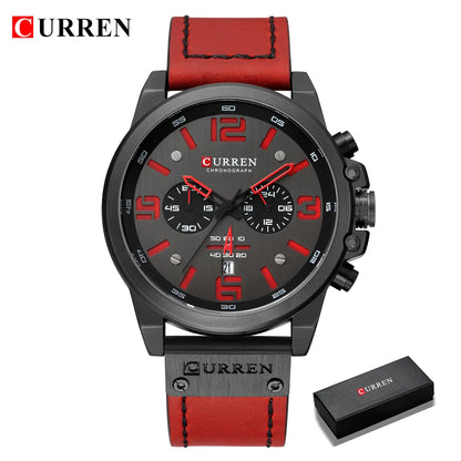 CURREN Mens Luxury Waterproof Sport Watch - Chronograph Quartz Military Leather - ZOOMNSTORE