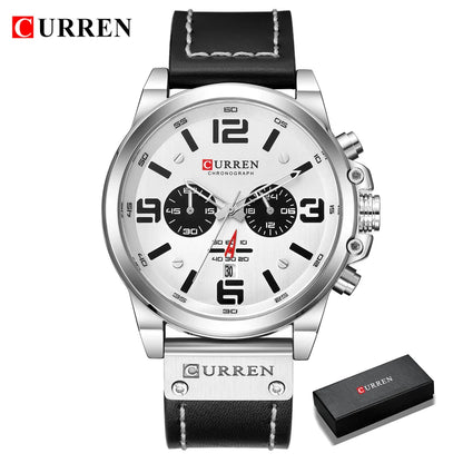 CURREN Mens Luxury Waterproof Sport Watch - Chronograph Quartz Military Leather - ZOOMNSTORE