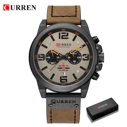 CURREN Mens Luxury Waterproof Sport Watch - Chronograph Quartz Military Leather - ZOOMNSTORE