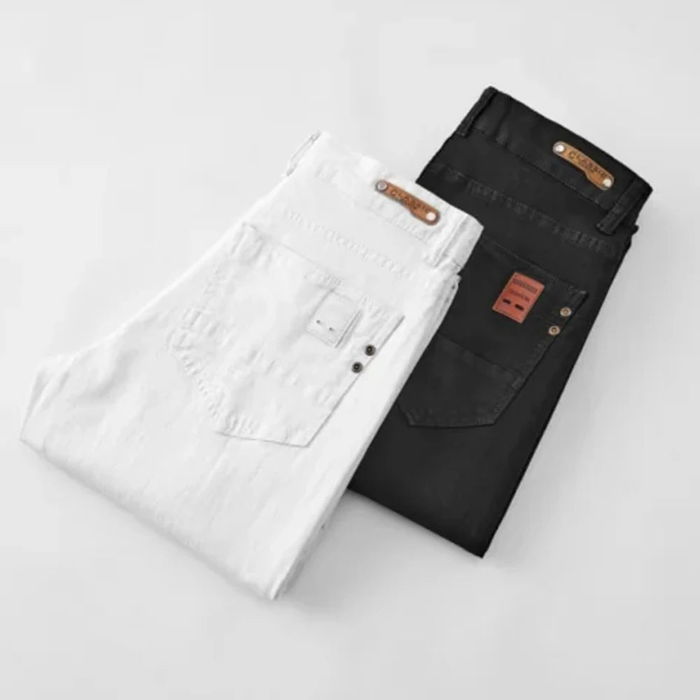 Mens White Stretch Slim Fit Jeans - Casual Business Denim Trousers - ZOOMNSTORE