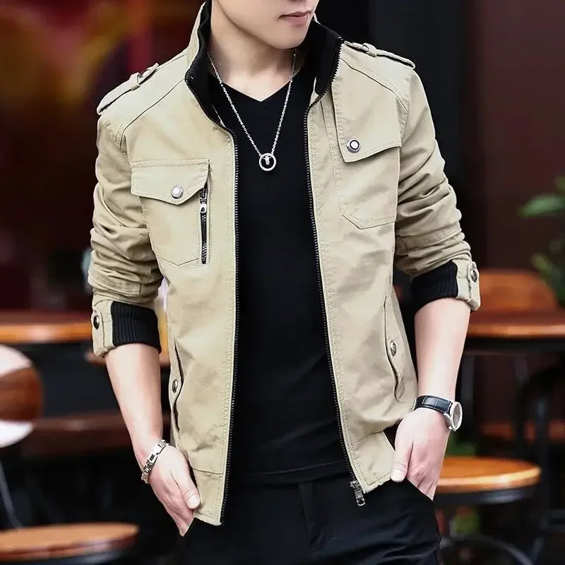 Mens Windproof Cargo Bomber Jacket - Stylish Warm Baseball Coat - ZOOMNSTORE