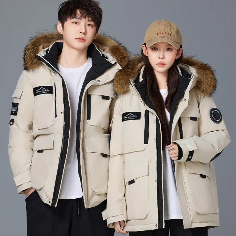 Mens Winter Down Coat - Waterproof Hooded Duck Down Coat With Fur Collar | Slim Fit Casual Warm Jacket - ZOOMNSTORE