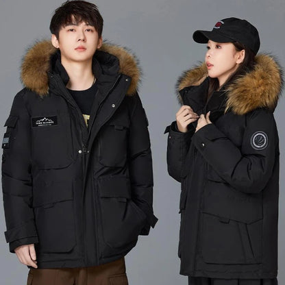 Mens Winter Down Coat - Waterproof Hooded Duck Down Coat With Fur Collar | Slim Fit Casual Warm Jacket - ZOOMNSTORE