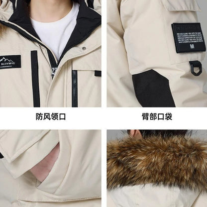 Mens Winter Down Coat - Waterproof Hooded Duck Down Coat With Fur Collar | Slim Fit Casual Warm Jacket - ZOOMNSTORE