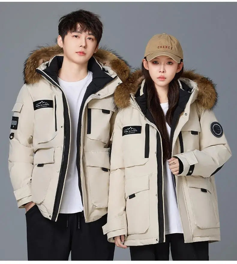 Mens Winter Down Coat - Waterproof Hooded Duck Down Coat With Fur Collar | Slim Fit Casual Warm Jacket - ZOOMNSTORE