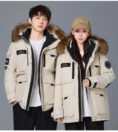 Mens Winter Down Coat - Waterproof Hooded Duck Down Coat With Fur Collar | Slim Fit Casual Warm Jacket - ZOOMNSTORE