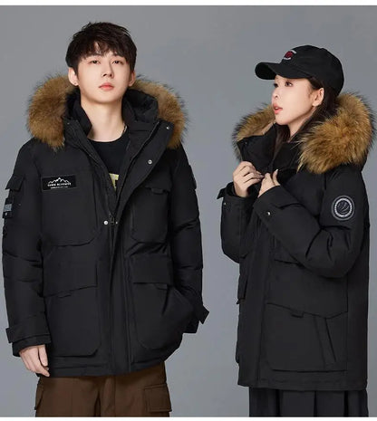 Mens Winter Down Coat - Waterproof Hooded Duck Down Coat With Fur Collar | Slim Fit Casual Warm Jacket - ZOOMNSTORE