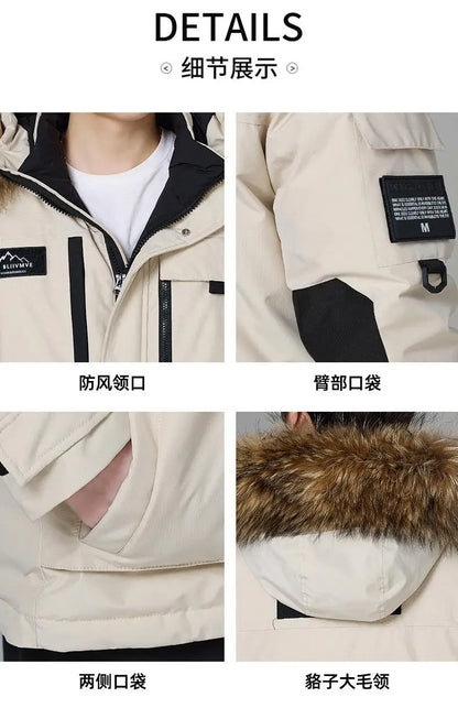 Mens Winter Down Coat - Waterproof Hooded Duck Down Coat With Fur Collar | Slim Fit Casual Warm Jacket - ZOOMNSTORE
