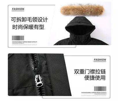 Mens Winter Down Coat - Waterproof Hooded Duck Down Coat With Fur Collar | Slim Fit Casual Warm Jacket - ZOOMNSTORE