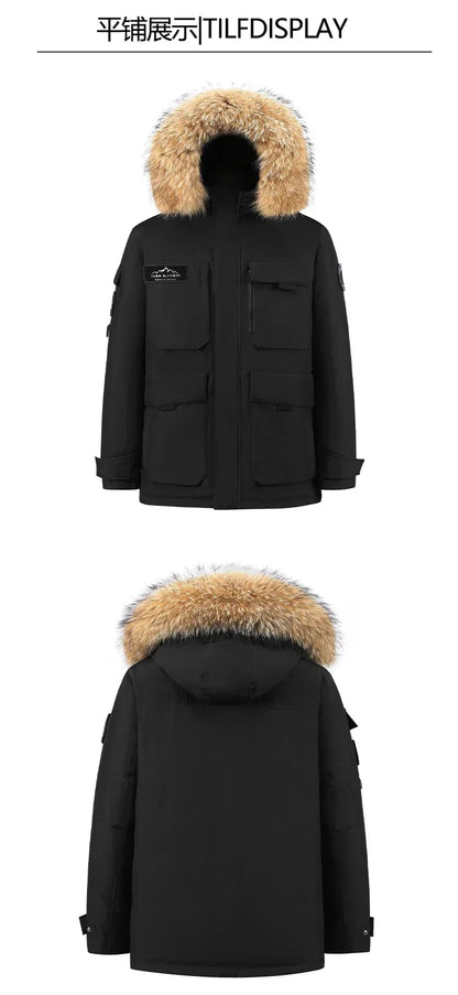 Mens Winter Down Coat - Waterproof Hooded Duck Down Coat With Fur Collar | Slim Fit Casual Warm Jacket - ZOOMNSTORE
