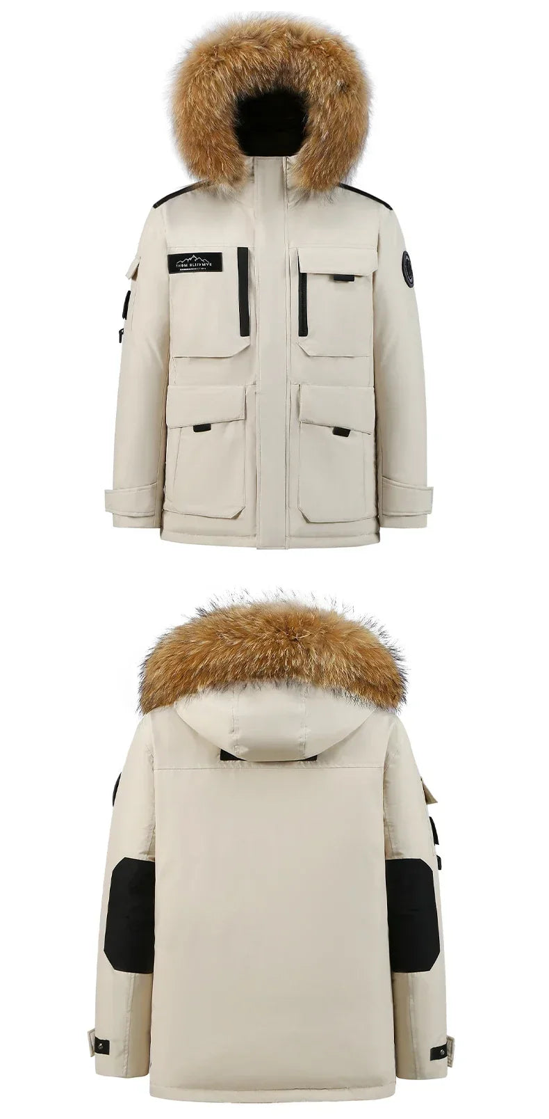 Mens Winter Down Coat - Waterproof Hooded Duck Down Coat With Fur Collar | Slim Fit Casual Warm Jacket - ZOOMNSTORE