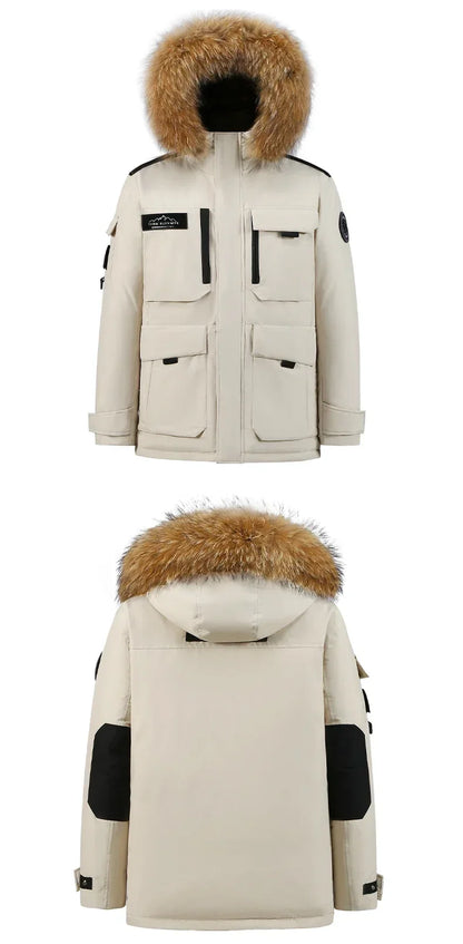 Mens Winter Down Coat - Waterproof Hooded Duck Down Coat With Fur Collar | Slim Fit Casual Warm Jacket - ZOOMNSTORE
