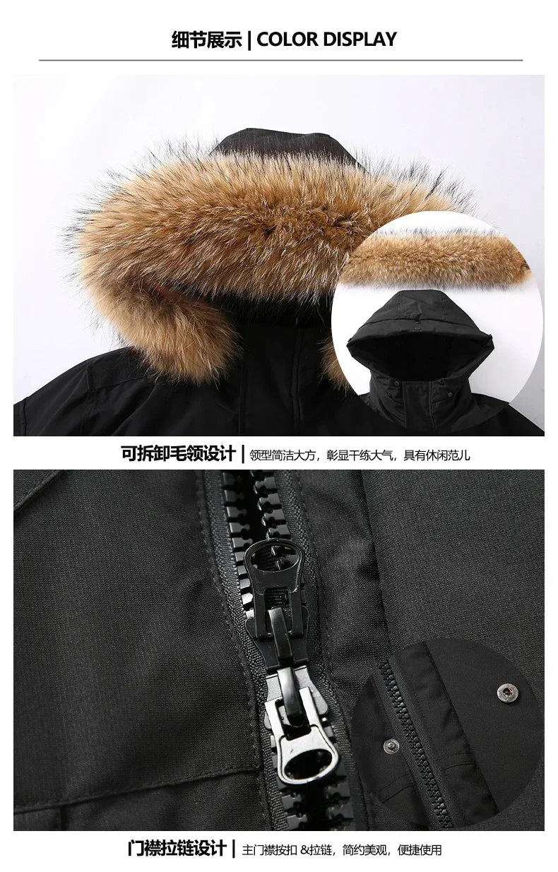 Mens Winter Down Coat - Waterproof Hooded Duck Down Coat With Fur Collar | Slim Fit Casual Warm Jacket - ZOOMNSTORE