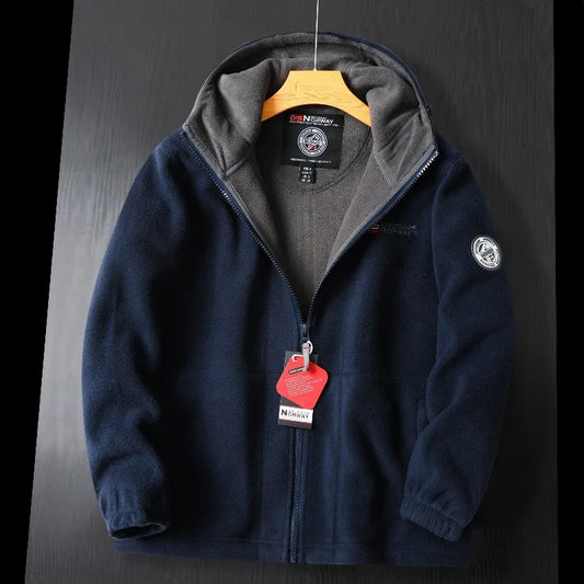 Mens Winter Fleece Jacket - Thick Hooded Outdoor Coat for Skiing - ZOOMNSTORE
