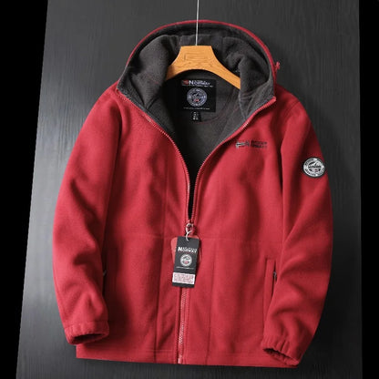 Mens Winter Fleece Jacket - Thick Hooded Outdoor Coat for Skiing - ZOOMNSTORE