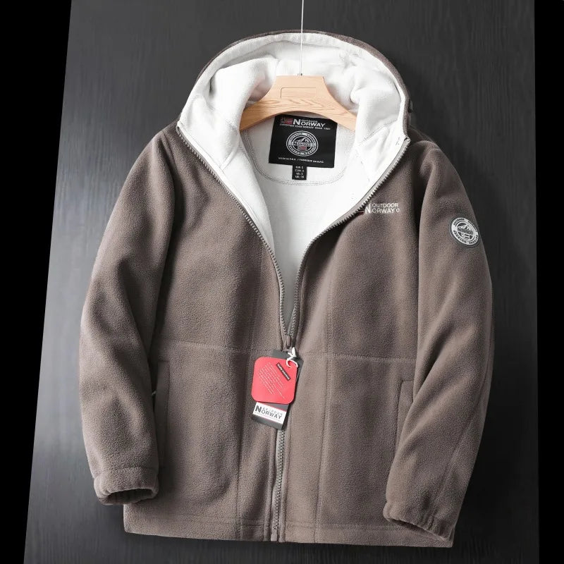 Mens Winter Fleece Jacket - Thick Hooded Outdoor Coat for Skiing - ZOOMNSTORE