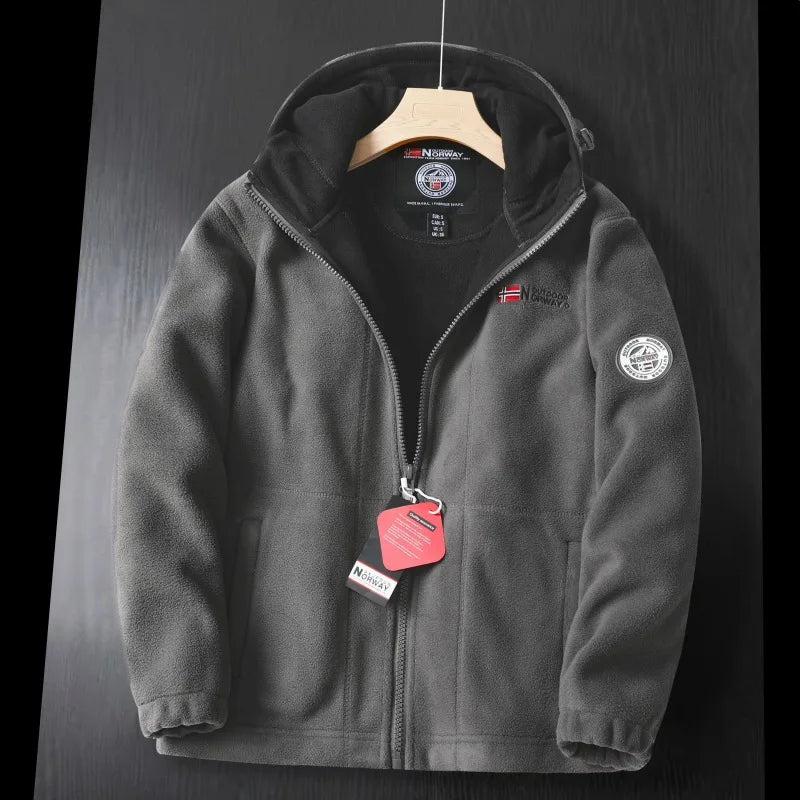 Mens Winter Fleece Jacket - Thick Hooded Outdoor Coat for Skiing - ZOOMNSTORE