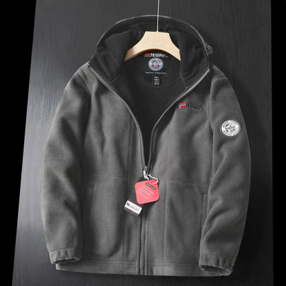 Mens Winter Fleece Jacket - Thick Hooded Outdoor Coat for Skiing - ZOOMNSTORE