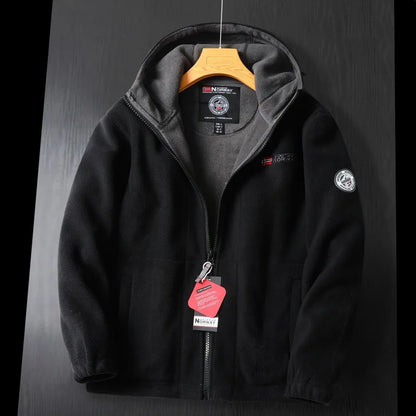 Mens Winter Fleece Jacket - Thick Hooded Outdoor Coat for Skiing - ZOOMNSTORE