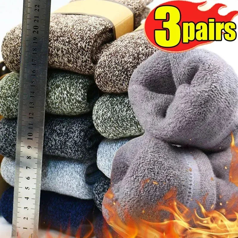 Mens Winter Merino Wool Socks - Thick Warm Cashmere 3 Pair Set - ZOOMNSTORE