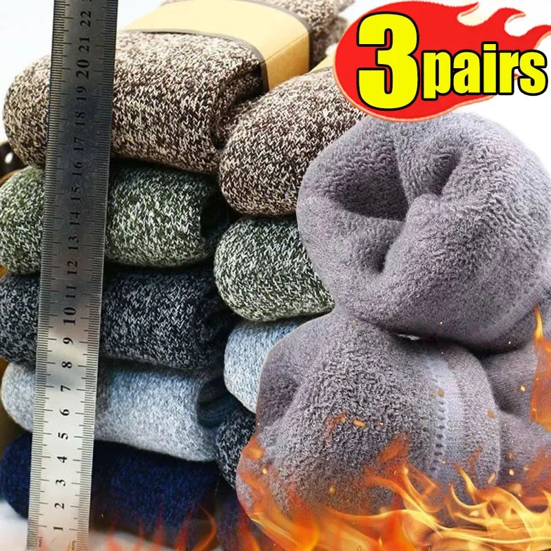 Mens Winter Merino Wool Socks - Thick Warm Cashmere 3 Pair Set - ZOOMNSTORE