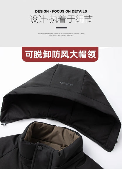 Mens Winter Parka - Casual Hooded Jacket With Detachable Hood, Cotton Filled Coat - ZOOMNSTORE