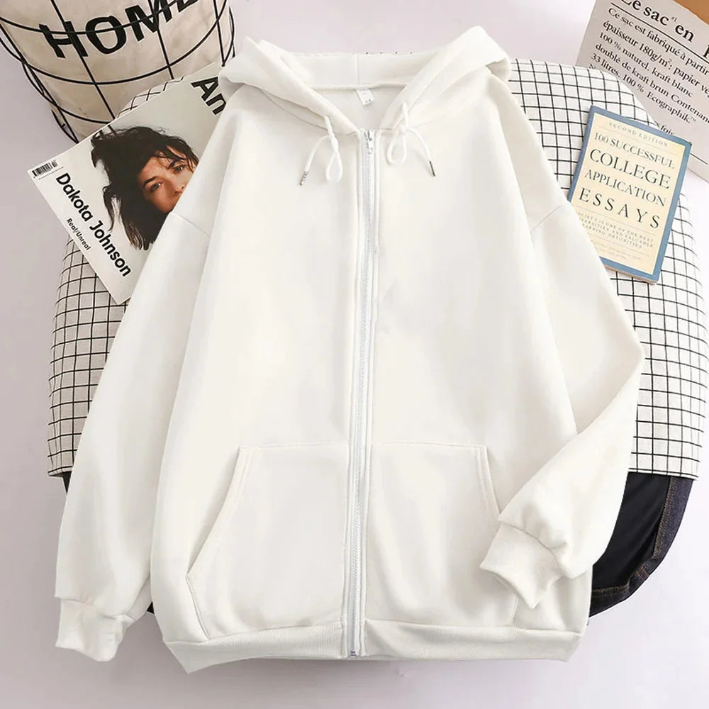 Mens Zip Up Hoodie - Solid Color Casual Jacket Y2K Fashion Outdoor Sweatshirt - ZOOMNSTORE