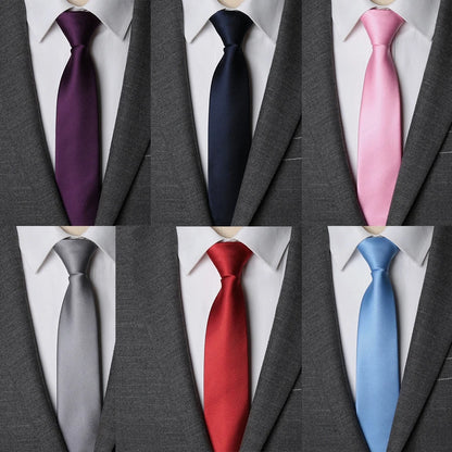 Mens Zipper Necktie - Solid 6cm Business Tie with Handkerchief and Bowtie Accessories - ZOOMNSTORE