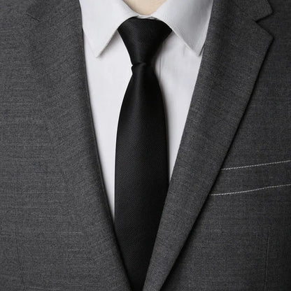 Mens Zipper Necktie - Solid 6cm Business Tie with Handkerchief and Bowtie Accessories - ZOOMNSTORE