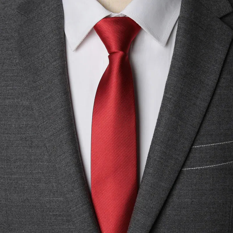 Mens Zipper Necktie - Solid 6cm Business Tie with Handkerchief and Bowtie Accessories - ZOOMNSTORE