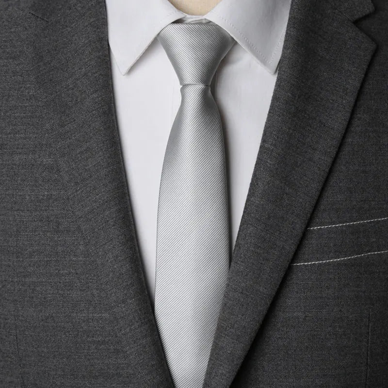 Mens Zipper Necktie - Solid 6cm Business Tie with Handkerchief and Bowtie Accessories - ZOOMNSTORE