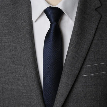 Mens Zipper Necktie - Solid 6cm Business Tie with Handkerchief and Bowtie Accessories - ZOOMNSTORE