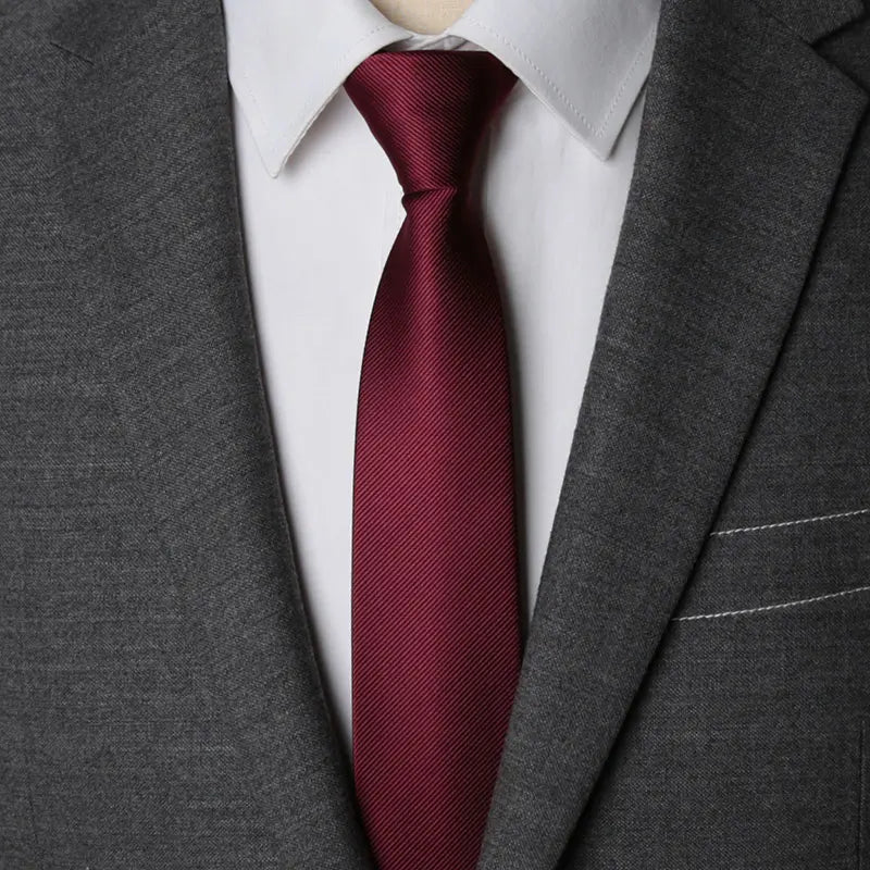 Mens Zipper Necktie - Solid 6cm Business Tie with Handkerchief and Bowtie Accessories - ZOOMNSTORE