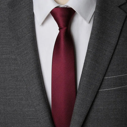 Mens Zipper Necktie - Solid 6cm Business Tie with Handkerchief and Bowtie Accessories - ZOOMNSTORE