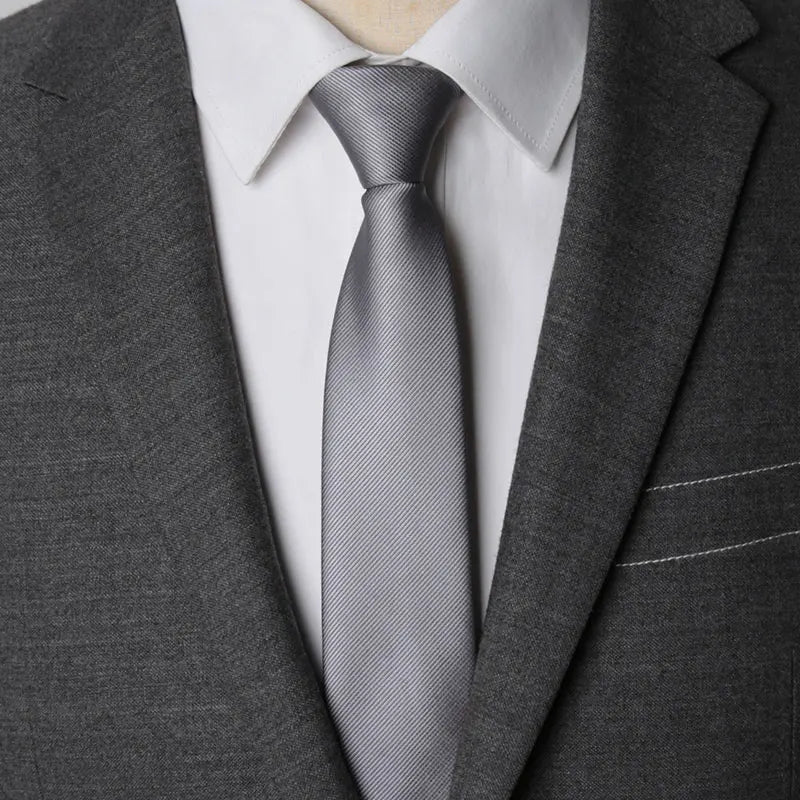 Mens Zipper Necktie - Solid 6cm Business Tie with Handkerchief and Bowtie Accessories - ZOOMNSTORE