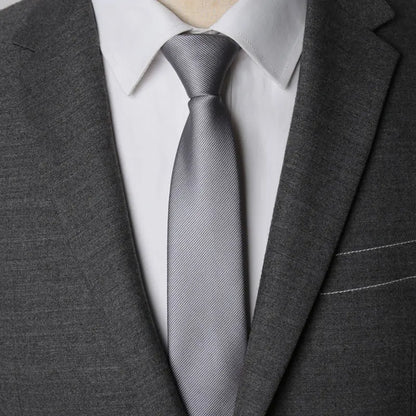 Mens Zipper Necktie - Solid 6cm Business Tie with Handkerchief and Bowtie Accessories - ZOOMNSTORE
