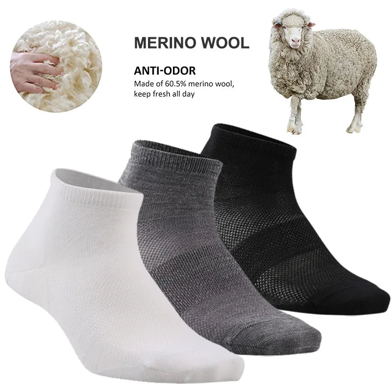 Merino Wool Athletic Socks - No Show Ankle Breathable Mesh, Toe Heel Reinforcement - ZOOMNSTORE