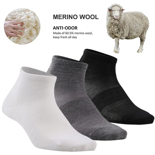 Merino Wool Athletic Socks - No Show Ankle Breathable Mesh, Toe Heel Reinforcement - ZOOMNSTORE