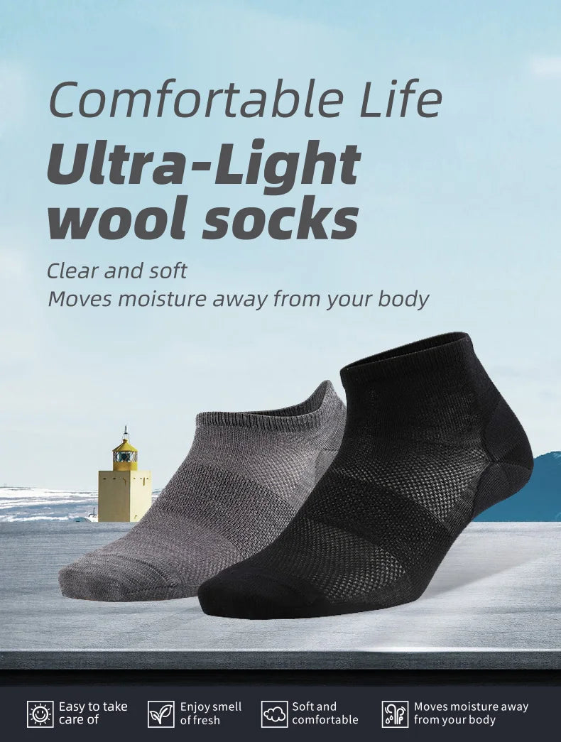 Merino Wool Athletic Socks - No Show Ankle Breathable Mesh, Toe Heel Reinforcement - ZOOMNSTORE