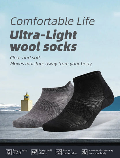 Merino Wool Athletic Socks - No Show Ankle Breathable Mesh, Toe Heel Reinforcement - ZOOMNSTORE