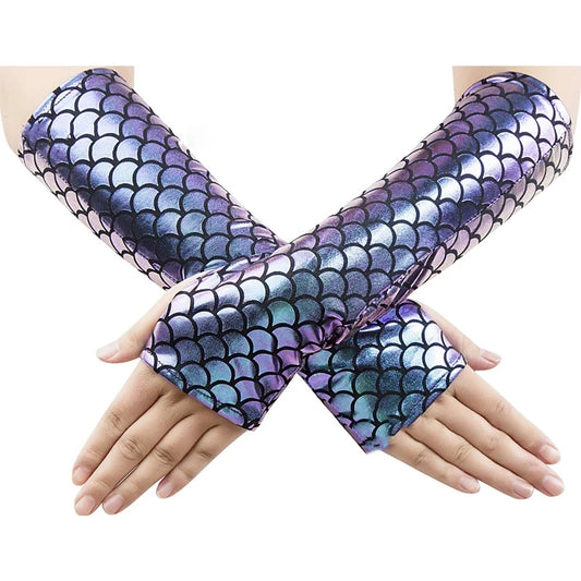 Women Cosplay Mermaid Halloween Stage Performance Fingerless Gloves Color Change Fashion Personality Dress Accessories - ZOOMNSTORE