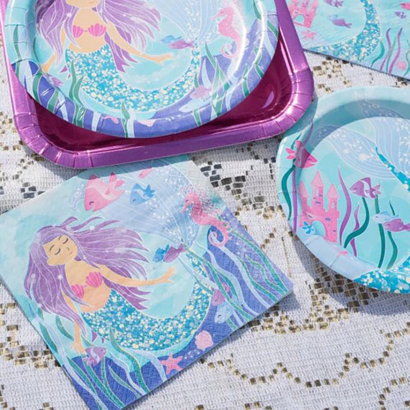 Mermaid Party Supplies Set - Disposable Plates Cups Napkins for Girls Birthday  Baby Shower - ZOOMNSTORE