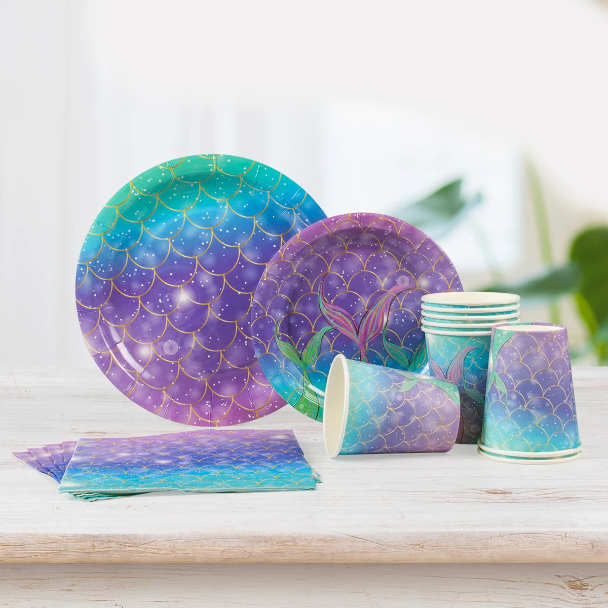 Mermaid Party Supplies Set - Disposable Plates Cups Napkins for Girls Birthday  Baby Shower - ZOOMNSTORE