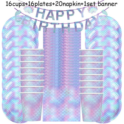 Mermaid Party Supplies Set - Disposable Plates Cups Napkins for Girls Birthday  Baby Shower - ZOOMNSTORE