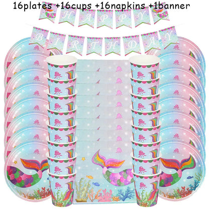 Mermaid Party Supplies Set - Disposable Plates Cups Napkins for Girls Birthday  Baby Shower - ZOOMNSTORE