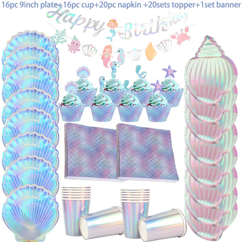 Mermaid Party Supplies Set - Disposable Plates Cups Napkins for Girls Birthday  Baby Shower - ZOOMNSTORE