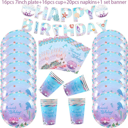 Mermaid Party Supplies Set - Disposable Plates Cups Napkins for Girls Birthday  Baby Shower - ZOOMNSTORE
