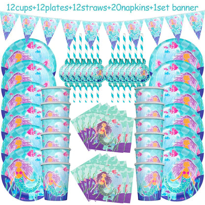 Mermaid Party Supplies Set - Disposable Plates Cups Napkins for Girls Birthday  Baby Shower - ZOOMNSTORE