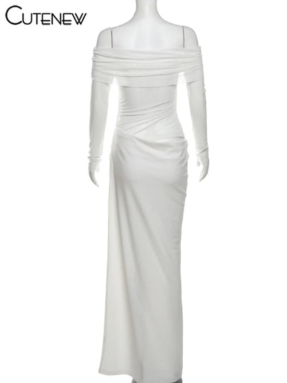 Mesh Ruched Maxi Dress - Sexy Sheath Off Shoulder Ankle Length Party Dress - ZOOMNSTORE
