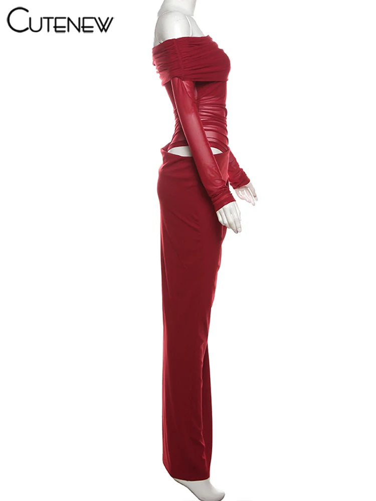 Mesh Ruched Maxi Dress - Sexy Sheath Off Shoulder Ankle Length Party Dress - ZOOMNSTORE